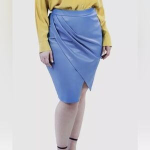 Marée Pour Toi Blue Faux Leather Pleated Front Skirt